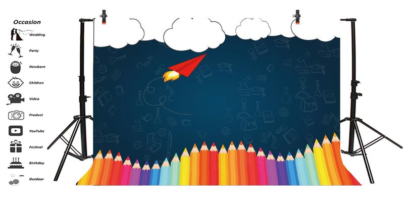 Leyiyi 7x5ft Welcome Back to School Photography Background Old Classroom Chalk Board Blackboard Colored Pens Back Season Grunge Gaffiti Paper Plane Backdrop Students Photo Portrait Vinyl Studio Prop - Image 2